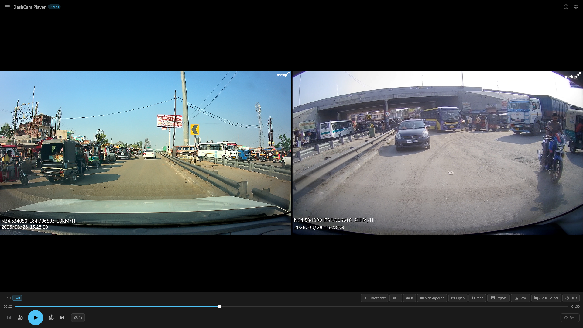 DashCam Player - Dual camera side by side view